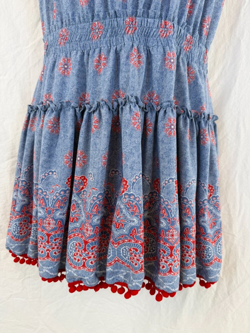 MISA Tatiana Blue Red Flutter Sleeve Mini Dress $485 - Picture 4 of 12
